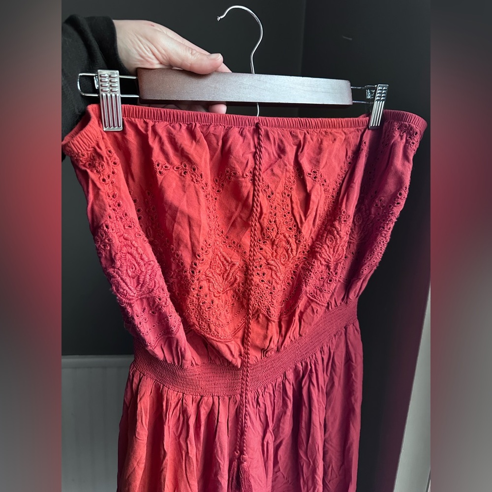 Forever 21 Strapless Flowy Mini Dress Women’s 2X Rust Burnt Orange Red Boho Tub - Picture 7 of 10